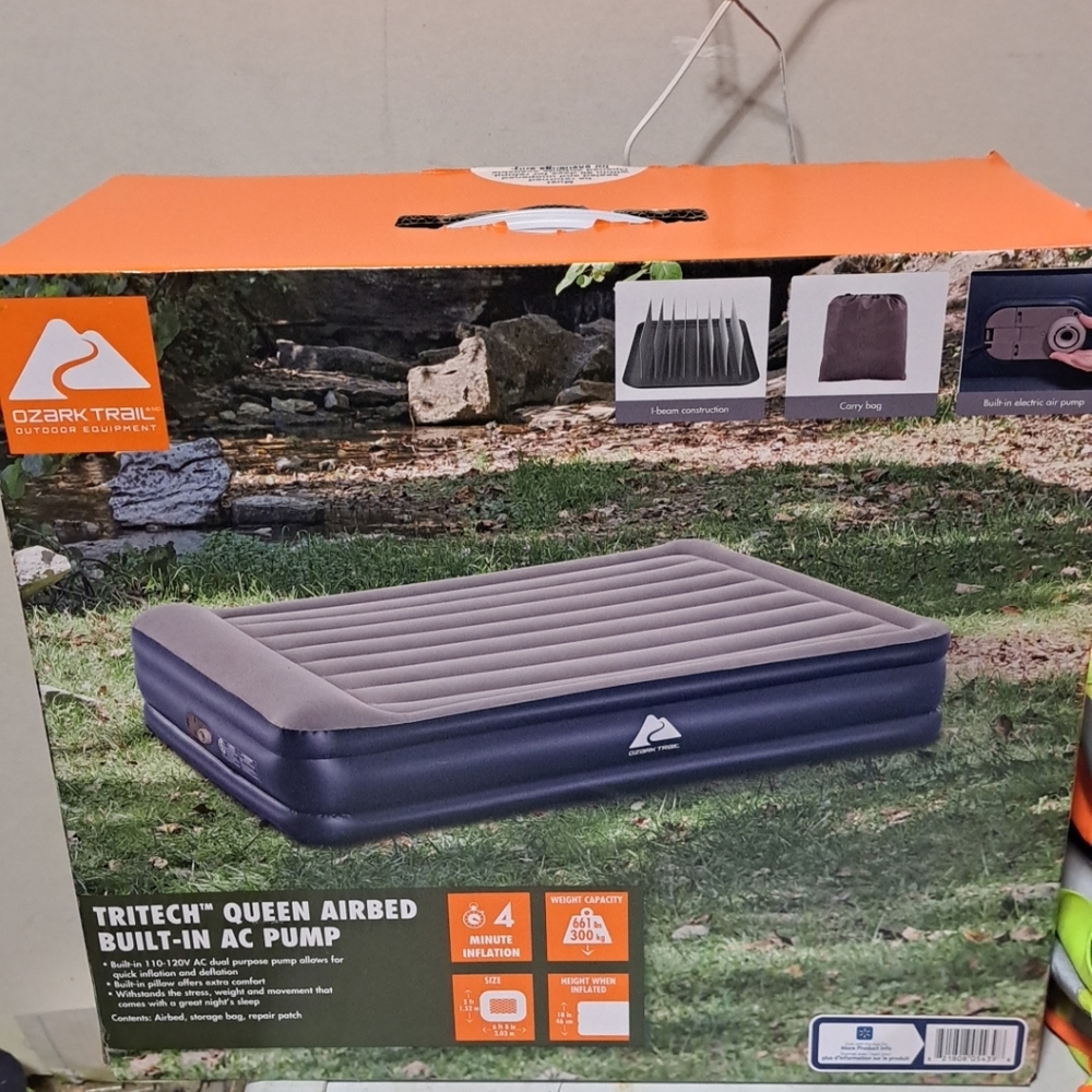 New Ozark Trail Gray Tritech 18inch Queen Size Airbed with Built-In AC Pump